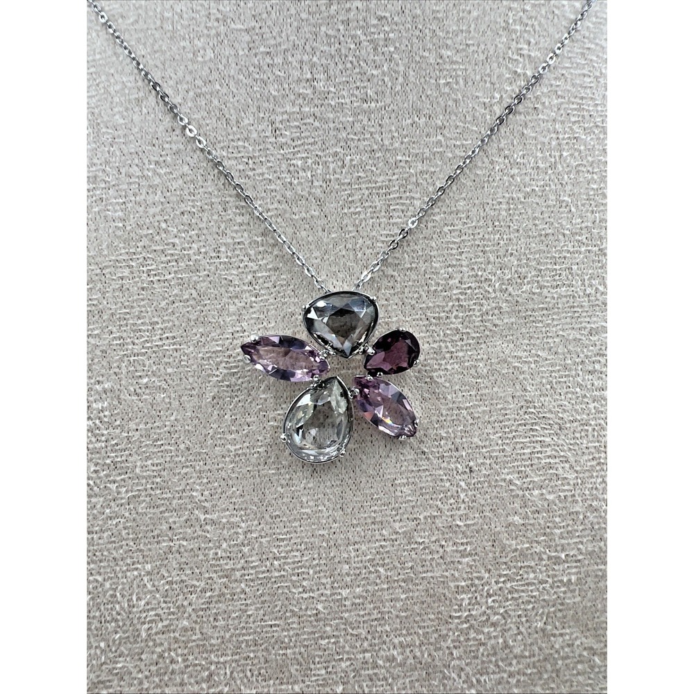 Swarovski Crystal Heritage Flower Floral Swan Pendant 16" Signed Necklace NWT
